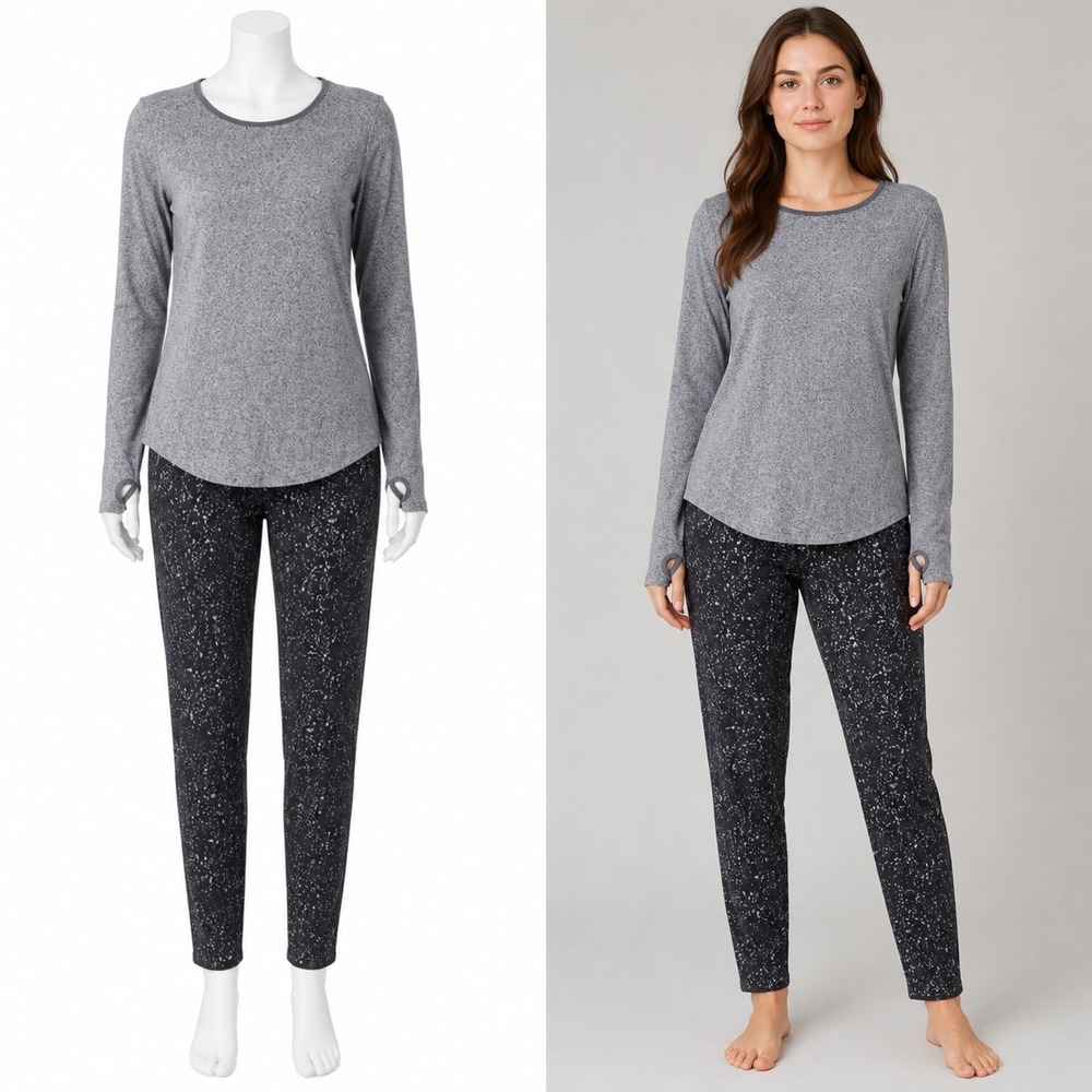 Cuddl Duds Fleece Top Women Large Gray Space Dye Long Sleeve Thumbhole Lounge